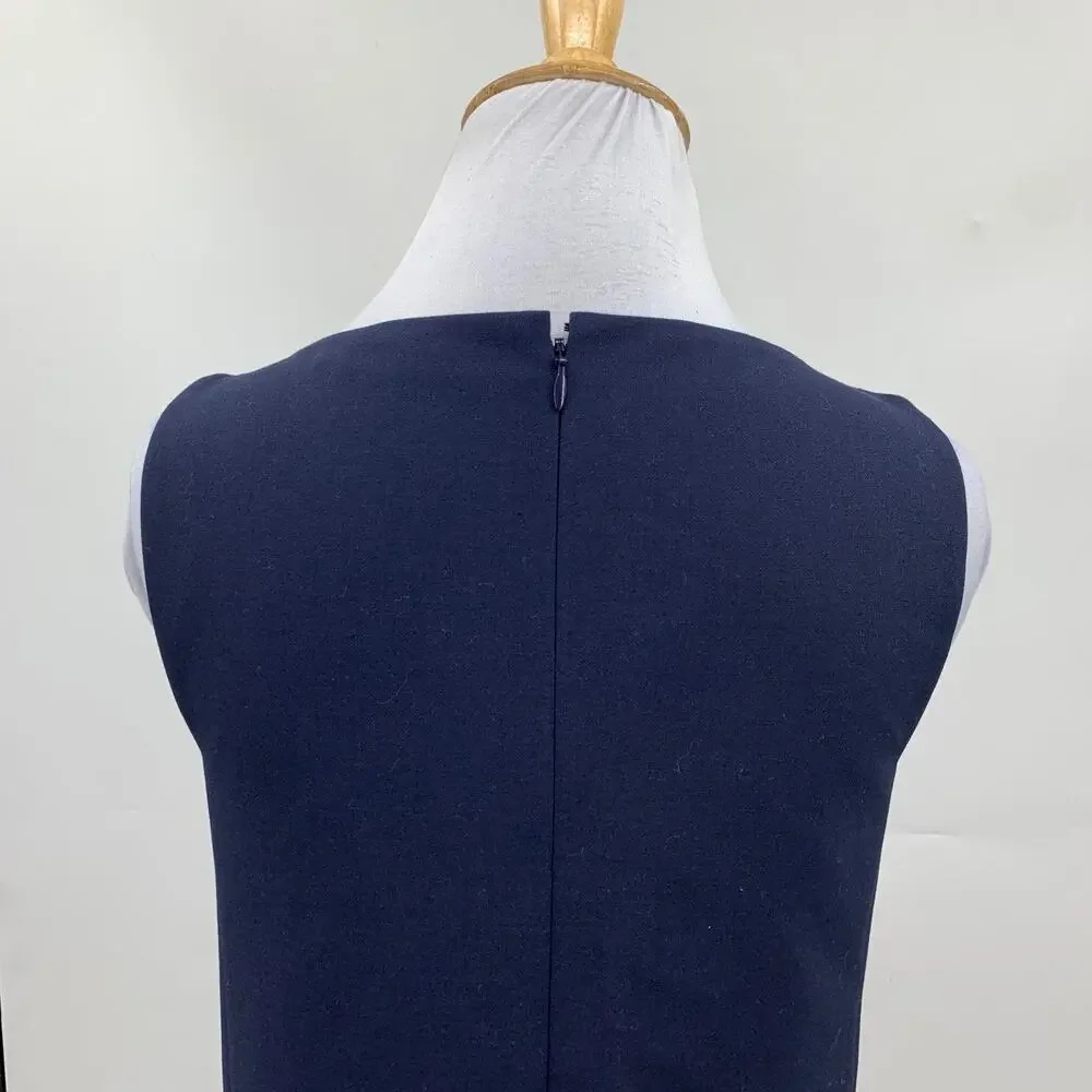 Tory Burch Dress Women 0 Navy Suiting Double Lined Side Buttons Sleeveless Shift